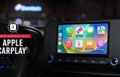 A car dashboard showcasing Domino's app on Apple CarPlay. 