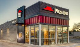 Pizza Hut exterior of newly remodeled restaurant.