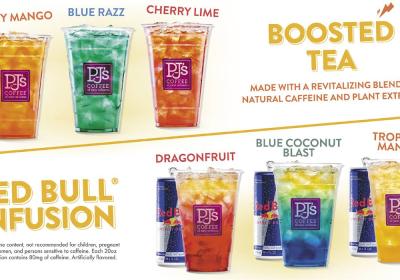 Pictures of the new energy-infused beverages from PJ's Coffee. 