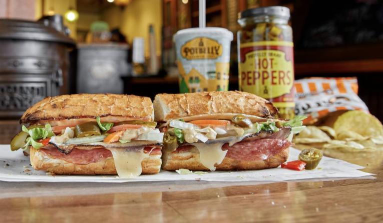 Potbelly sandwiches on a table.